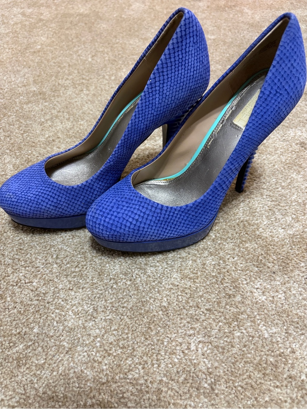 Rachel Zoe Royal Blue Snakeskin-Texture Platform Pumps